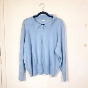 Poetry Silk Cashmere Blue Collared Button Up Sweater Womens 18 Plus Size Knit
